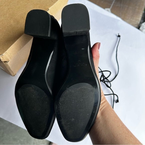 Zara Women’s Basic Black Lace Up Block Heels Booties Boho Witchy Goth Neutral 8 - Picture 4 of 12